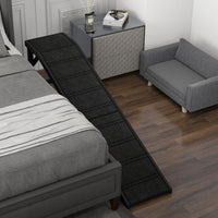 HKM-1147581 Non-Slip Carpet Pet Ramp with Platform for Dogs and Cats, Black 74" x 16" x 25"