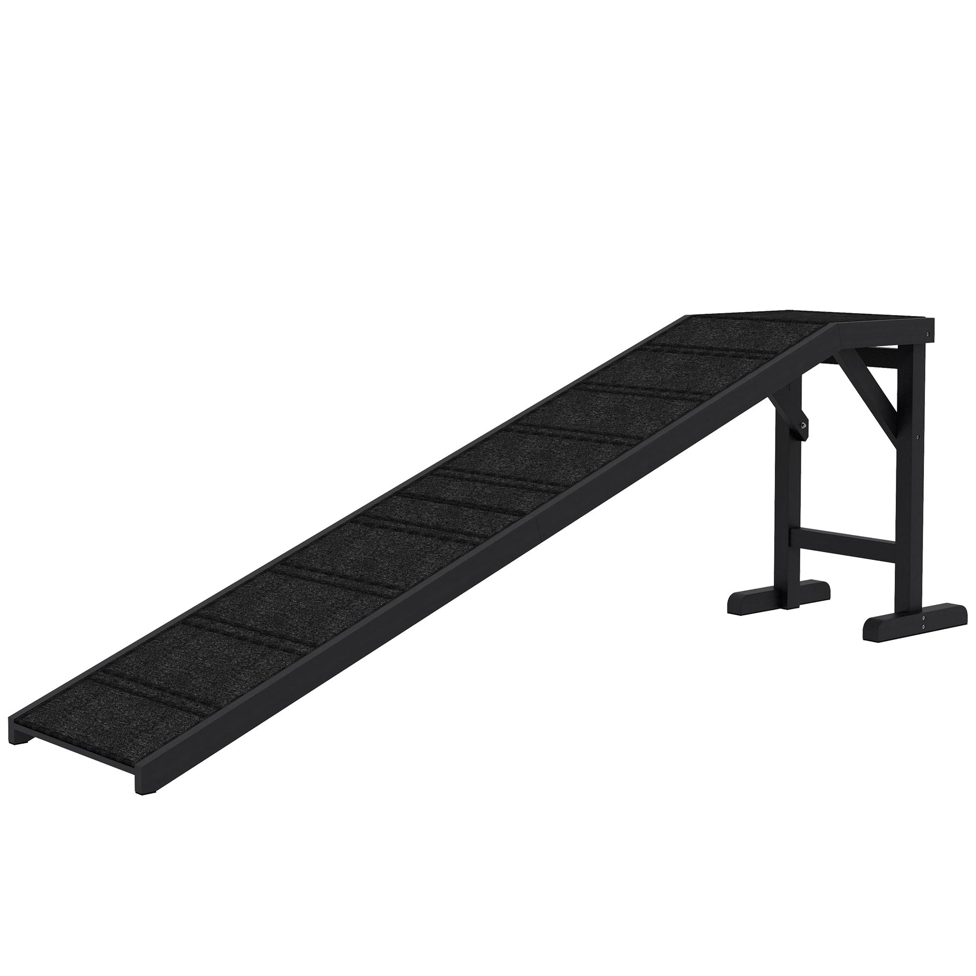 HKM-1147581 Non-Slip Carpet Pet Ramp with Platform for Dogs and Cats, Black 74" x 16" x 25"