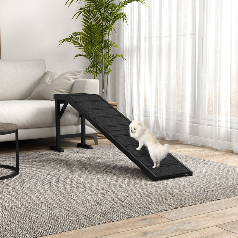HKM-1147581 Non-Slip Carpet Pet Ramp with Platform for Dogs and Cats, Black 74" x 16" x 25"
