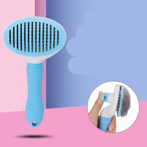 HKM-1147709 Self-Cleaning Dog and Cat Comb with Non-Slip Handle ¨C Stainless Steel Needles in Blue and Pink