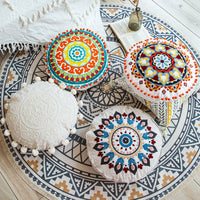 HKM-115027 Moroccan Hand-Embroidered Round Pillow Cover in Various Colors - 45cm