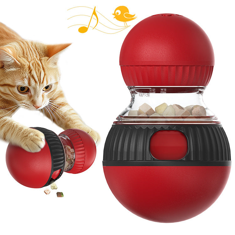 HKM-1150525 Rotating Cat Sound Food Dropping Ball Toy - Interactive Plastic Plaything for Pets