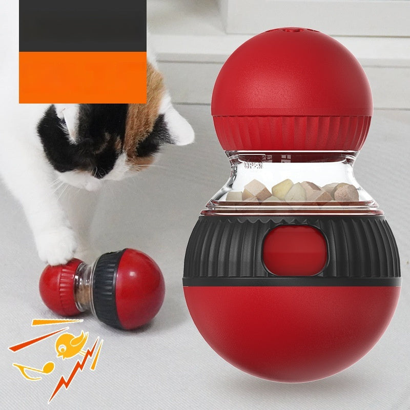 HKM-1150525 Rotating Cat Sound Food Dropping Ball Toy - Interactive Plastic Plaything for Pets