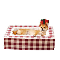 HKM-1151933 Classic Plaid Removable Washable Dog Cushion - Available in Red, Blue, Black, Brown