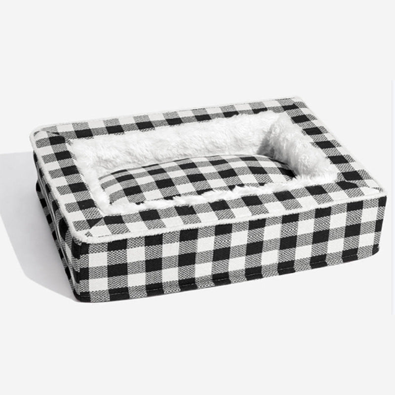 HKM-1151933 Classic Plaid Removable Washable Dog Cushion - Available in Red, Blue, Black, Brown