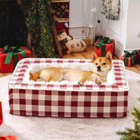 HKM-1151933 Classic Plaid Removable Washable Dog Cushion - Available in Red, Blue, Black, Brown