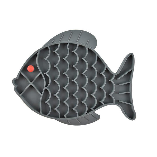 HKM-115219 Fish-Shaped Silicone Slow Feeding Mat for Dogs and Cats - Licking Plate and Dinner Bowl