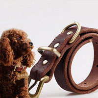 HKM-1152701 Cowhide Leather Pet Collar for Small and Medium Dogs - Monochrome Design, Adjustable Sizes 24CM to 65CM