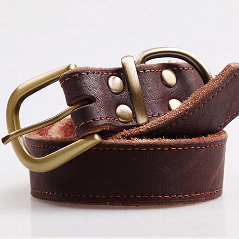 HKM-1152701 Cowhide Leather Pet Collar for Small and Medium Dogs - Monochrome Design, Adjustable Sizes 24CM to 65CM