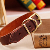 HKM-1152701 Cowhide Leather Pet Collar for Small and Medium Dogs - Monochrome Design, Adjustable Sizes 24CM to 65CM