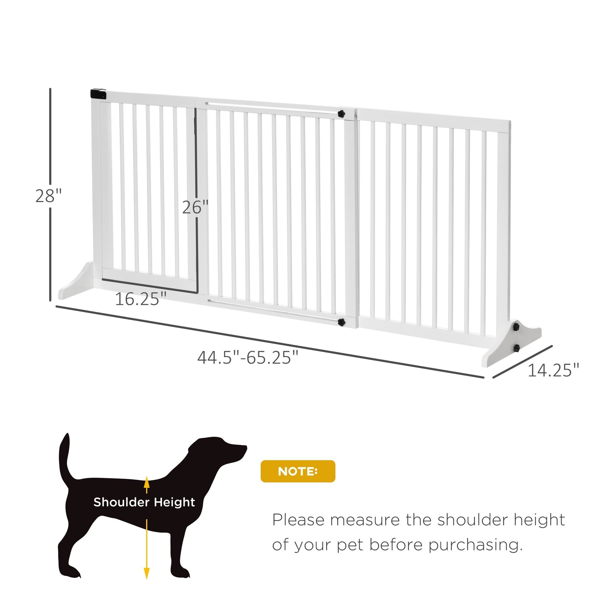 HKM-1153341 Adjustable Freestanding Wooden Pet Gate with Lockable Door - 3 Panels, White