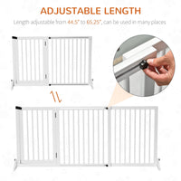 HKM-1153341 Adjustable Freestanding Wooden Pet Gate with Lockable Door - 3 Panels, White