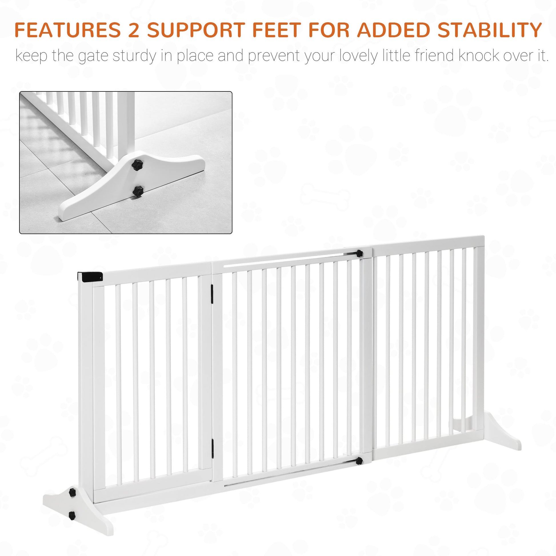 HKM-1153341 Adjustable Freestanding Wooden Pet Gate with Lockable Door - 3 Panels, White