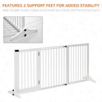 HKM-1153341 Adjustable Freestanding Wooden Pet Gate with Lockable Door - 3 Panels, White
