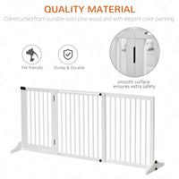 HKM-1153341 Adjustable Freestanding Wooden Pet Gate with Lockable Door - 3 Panels, White