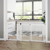 HKM-1153341 Adjustable Freestanding Wooden Pet Gate with Lockable Door - 3 Panels, White