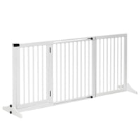 HKM-1153341 Adjustable Freestanding Wooden Pet Gate with Lockable Door - 3 Panels, White
