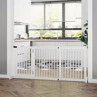 HKM-1153341 Adjustable Freestanding Wooden Pet Gate with Lockable Door - 3 Panels, White