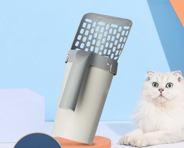 HKM-1153469 Integrated Cat Litter Shovel with Fine Hole Storage - Advanced Gray, Durable PP Material