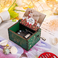 HKM-115347 Hand-Cranked Wooden Music Box with Christmas Melodies, Plywood Design