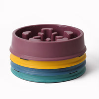 HKM-1153853 Slow Feeder Dog Bowl - Anti-Choke Pet Dish in Yellow, Dark Blue, Purple, Peacock Green - 19.3cm Diameter, Plastic