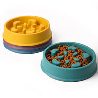 HKM-1153853 Slow Feeder Dog Bowl - Anti-Choke Pet Dish in Yellow, Dark Blue, Purple, Peacock Green - 19.3cm Diameter, Plastic