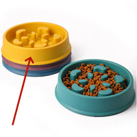 HKM-1153853 Slow Feeder Dog Bowl - Anti-Choke Pet Dish in Yellow, Dark Blue, Purple, Peacock Green - 19.3cm Diameter, Plastic