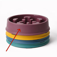 HKM-1153853 Slow Feeder Dog Bowl - Anti-Choke Pet Dish in Yellow, Dark Blue, Purple, Peacock Green - 19.3cm Diameter, Plastic