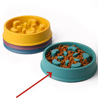 HKM-1153853 Slow Feeder Dog Bowl - Anti-Choke Pet Dish in Yellow, Dark Blue, Purple, Peacock Green - 19.3cm Diameter, Plastic