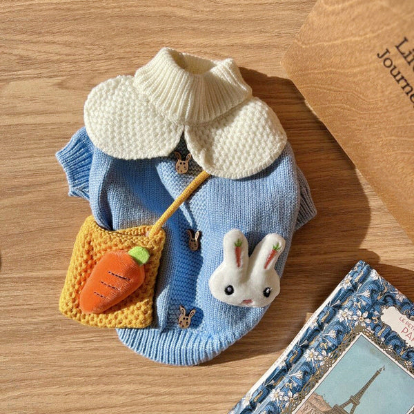 HKM-1155645 Cozy Knitted Pet Sweater for Fall and Winter - Blue Rabbit Design for Dogs and Cats