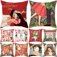 HKM-115603 Valentine's Day Cartoon Peach Skin Printed Cushion Cover for Living Room and Bedroom 45x45cm
