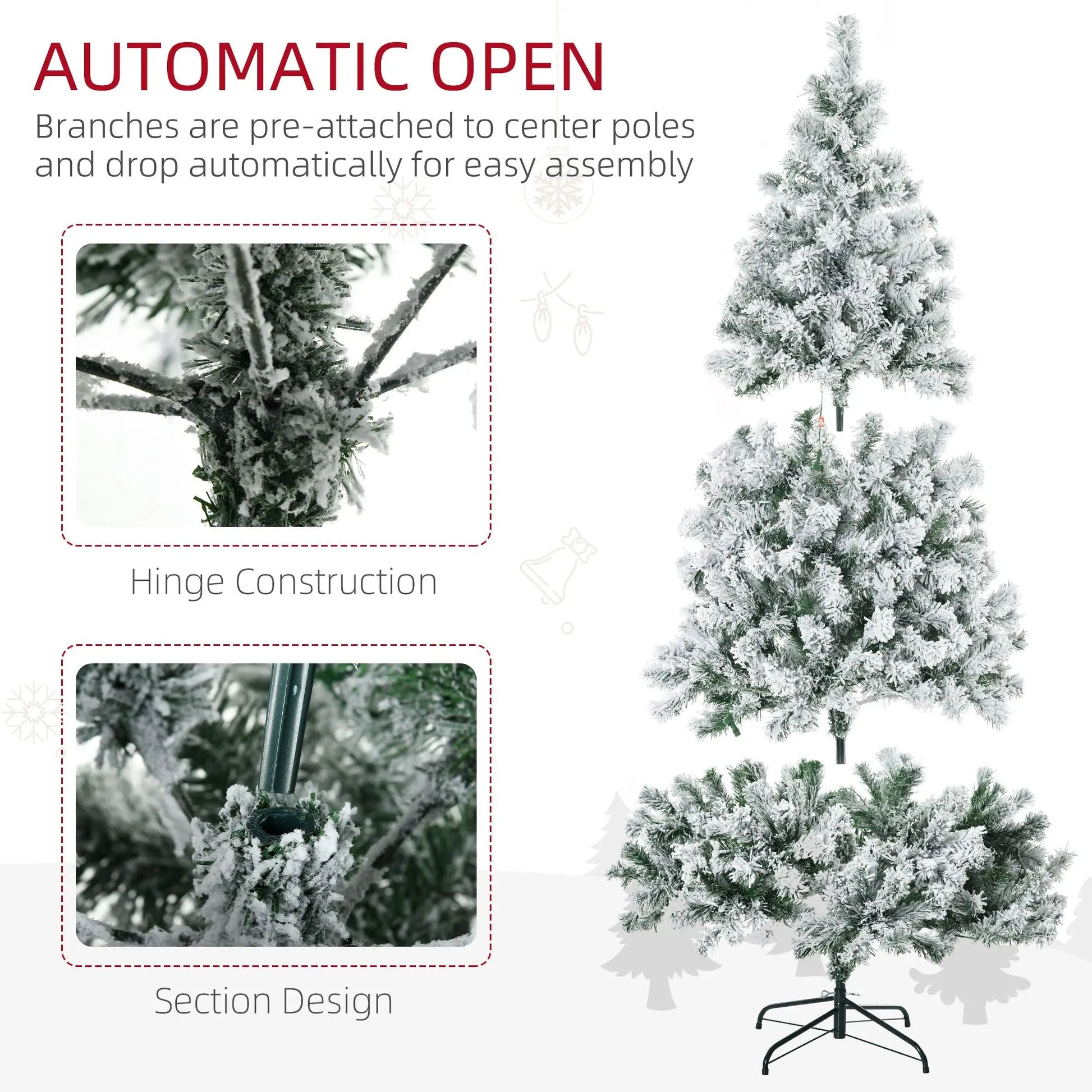 HKM-115667 7.5ft Mini Prelit Snow Flocked Artificial Christmas Tree with 1149 Branches and 550 Warm White Lights