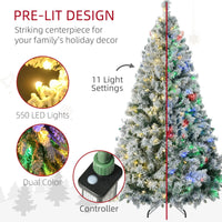 HKM-115667 7.5ft Mini Prelit Snow Flocked Artificial Christmas Tree with 1149 Branches and 550 Warm White Lights