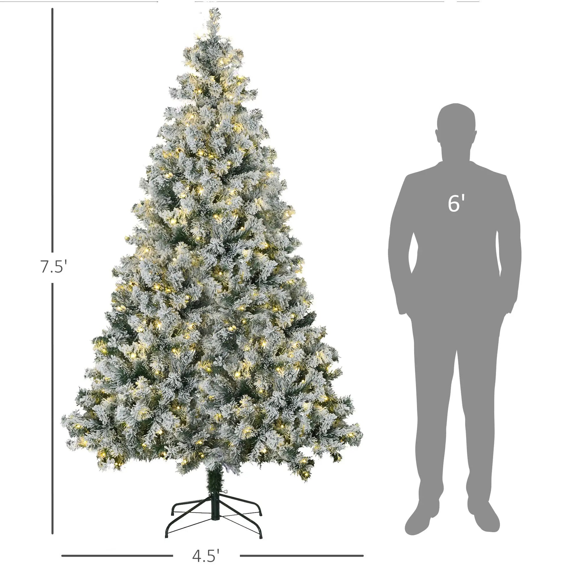 HKM-115667 7.5ft Mini Prelit Snow Flocked Artificial Christmas Tree with 1149 Branches and 550 Warm White Lights
