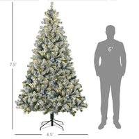HKM-115667 7.5ft Mini Prelit Snow Flocked Artificial Christmas Tree with 1149 Branches and 550 Warm White Lights