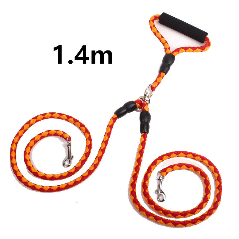 HKM-1157437 Double-Ended Dog Leash with Padded Handles - Heavy-Duty Reflective Nylon Rope, 1.3m for Safe and Comfortable Walks