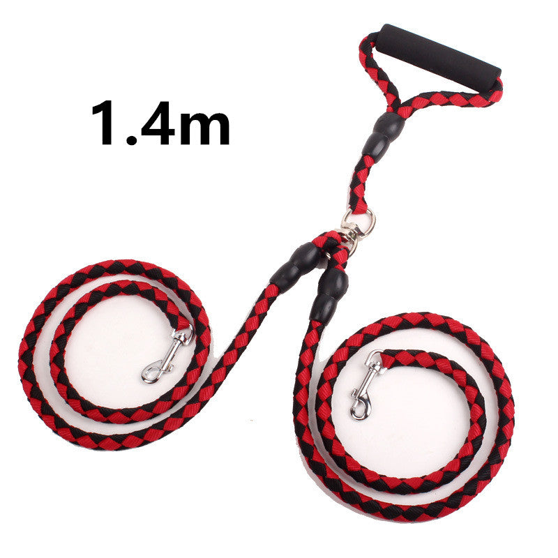 HKM-1157437 Double-Ended Dog Leash with Padded Handles - Heavy-Duty Reflective Nylon Rope, 1.3m for Safe and Comfortable Walks