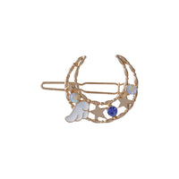 HKM-115795 Elegant Moon Wing Hairpin with Rhinestones - Geometric Design for Women's Hairstyles