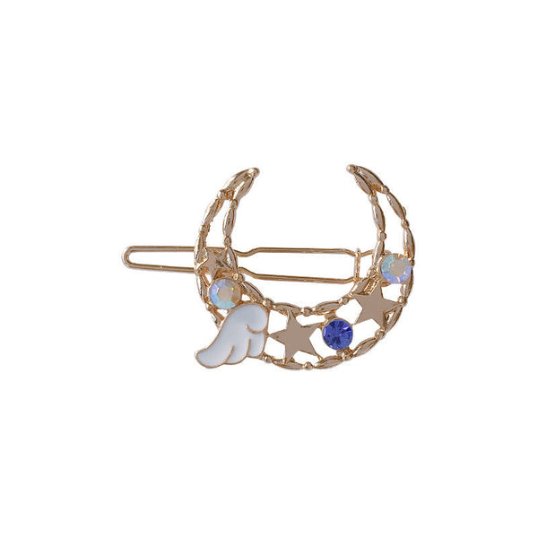 HKM-115795 Elegant Moon Wing Hairpin with Rhinestones - Geometric Design for Women's Hairstyles