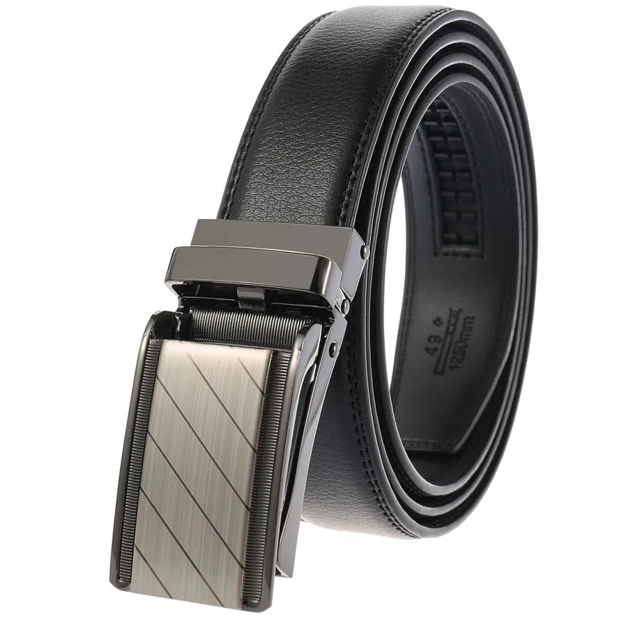 HKM-115923 Automatic Ratchet Buckle Cowhide Leather Belt for Men - Model LY33-1853-1
