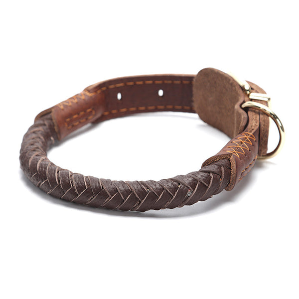 HKM-1159613 Adjustable Cowhide Dog Collar for Medium to Large Dogs - Sizes S to XL, Multiple Color Options Available
