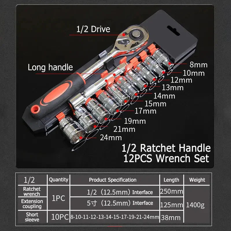 HKM-116243 Universal Ratchet Socket Wrench Set - 85-Piece Hand Tool Kit