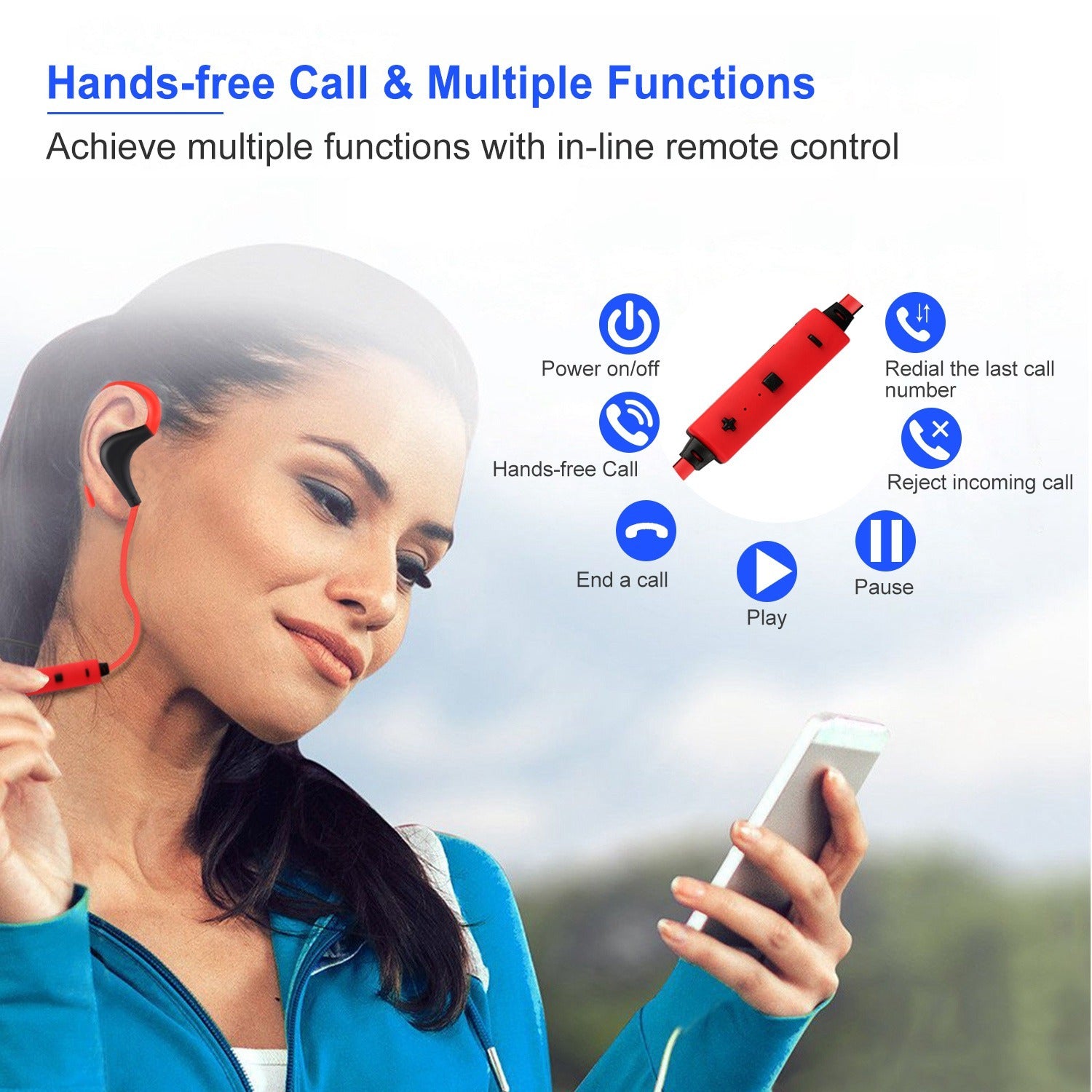 HKM-116243 Wireless Sport Earphones with Noise Cancellation, Sweatproof Design, and In-line Mic for Hands-Free Use