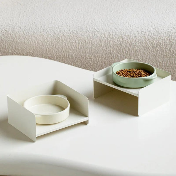 HKM-1163581 Elevated Metal Pet Bowl with Ceramic Base for Cats and Dogs