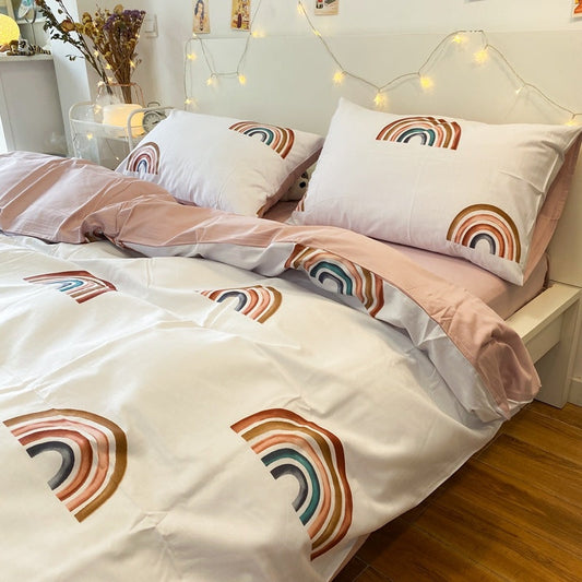 HKM-116371 White Cotton 4-Piece Twill Quilt Cover Set for Summer Bedding