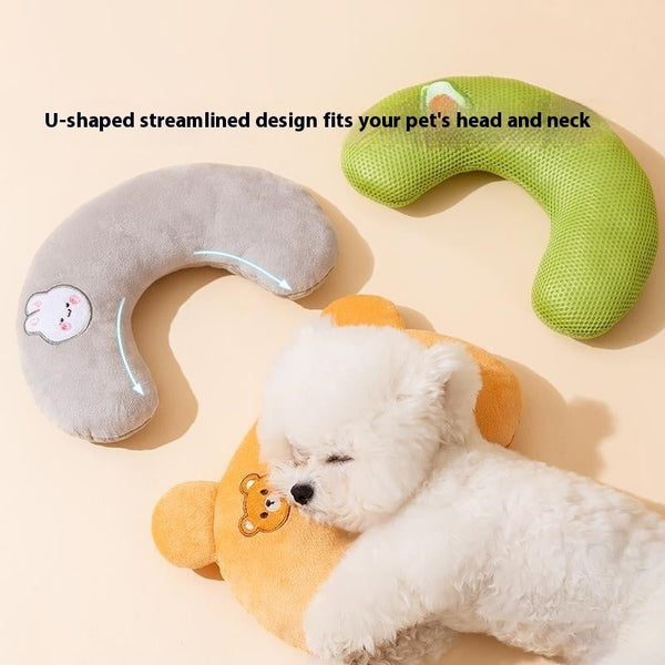 HKM-1165245 Cat U-Shape Mini Pillow - Breathable Design for Dogs in Lomi Brown, Mylo Gray, Ti'an Green