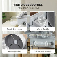 HKM-1167037 2-Tier Hamster Cage with Sand Bathroom, Running Wheel, and Water Bottle for Small Hamsters