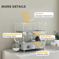 HKM-1167037 2-Tier Hamster Cage with Sand Bathroom, Running Wheel, and Water Bottle for Small Hamsters