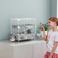 HKM-1167037 2-Tier Hamster Cage with Sand Bathroom, Running Wheel, and Water Bottle for Small Hamsters