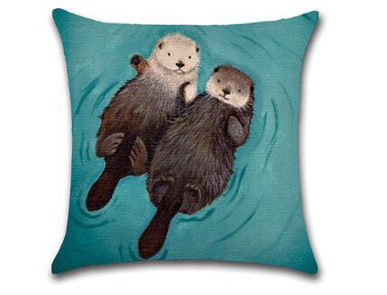 HKM-116755 Hand-Drawn Romantic Otter Decorative Pillow Cover for Home and Car